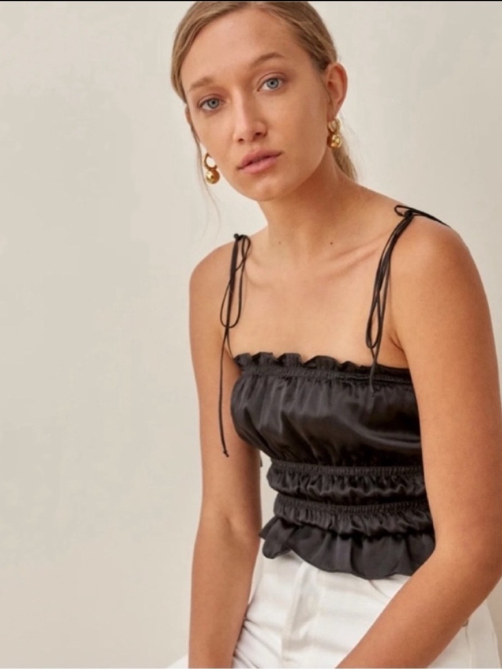 🖤 Reformation viviane black silk top.